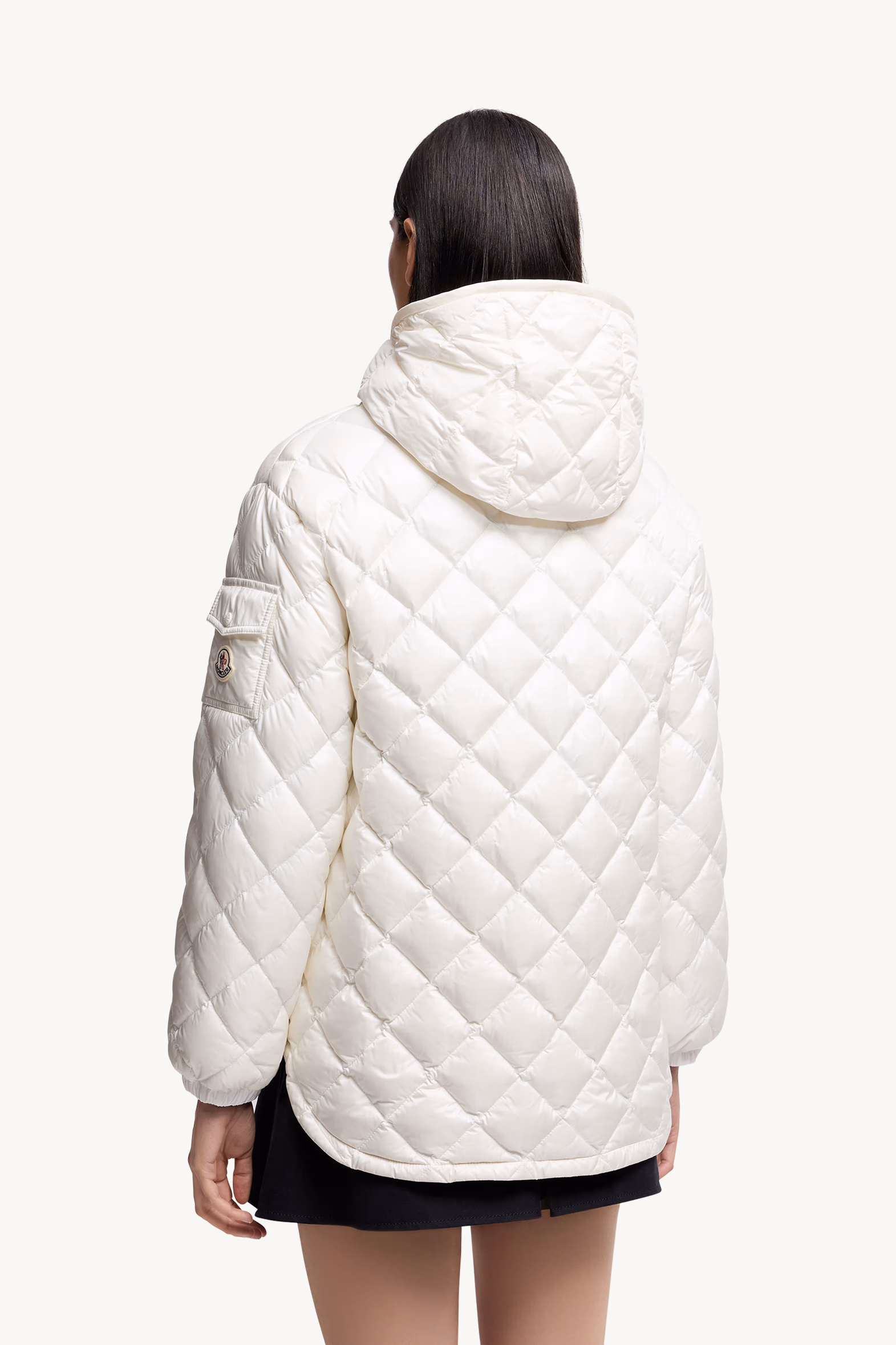Diamond-Quilted Hooded Short Down Jacket Women White Moncler 5